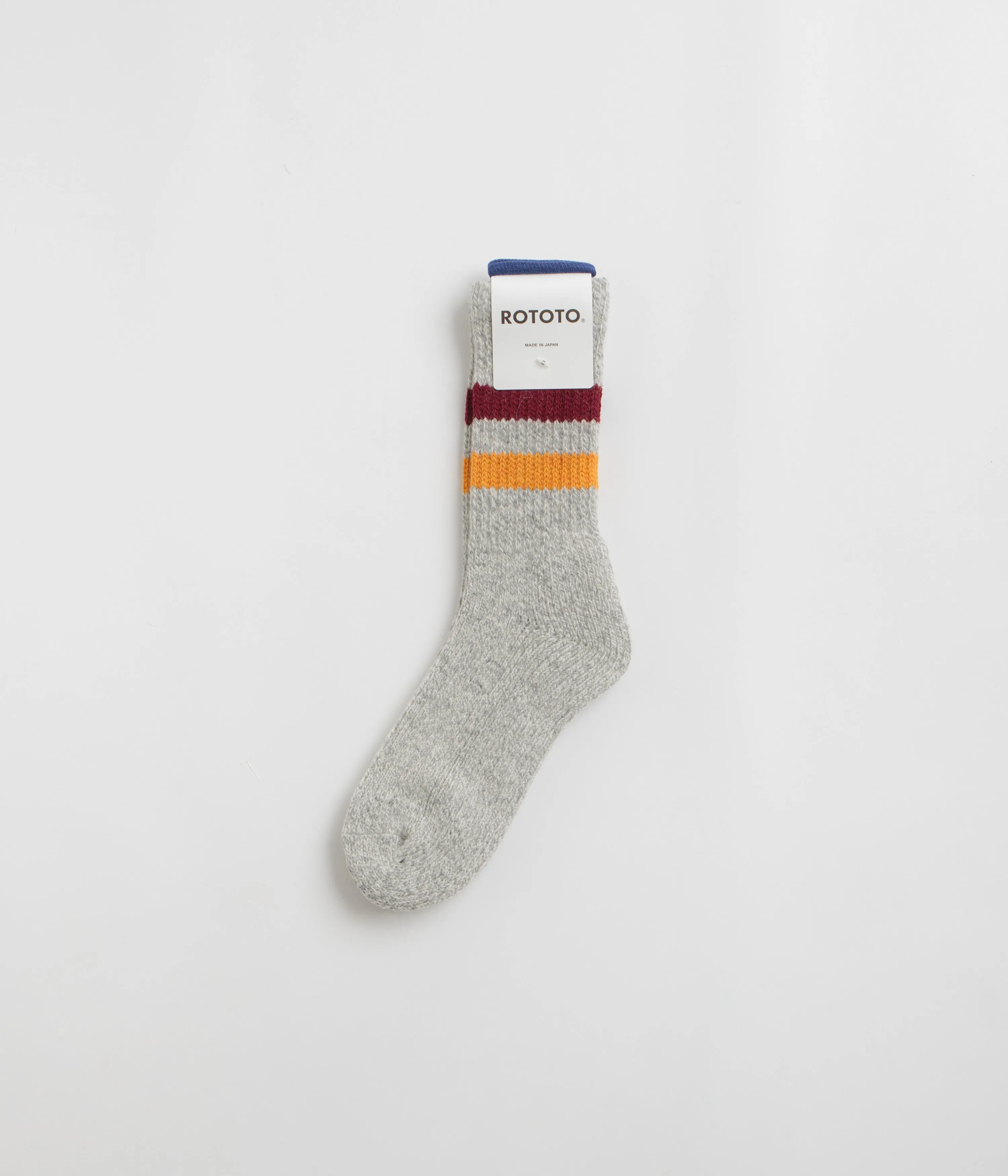 RoToTo Retro Winter Socks - Grey / Burgundy / Dark Yellow