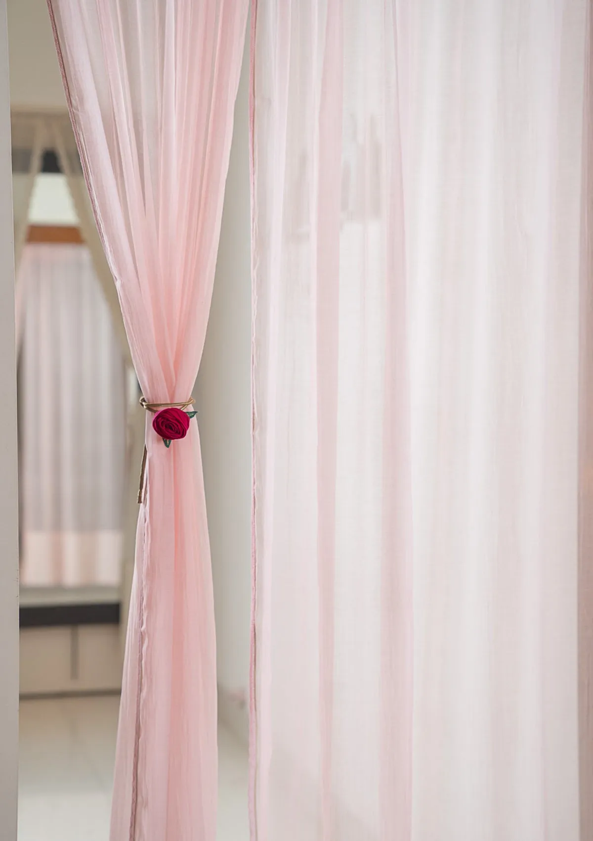 Sakura Pink Chanderi Sheer Curtain- Set of 2