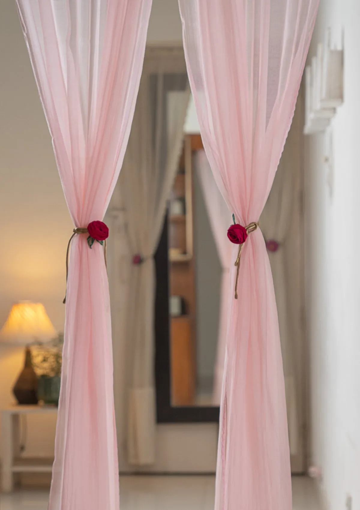Sakura Pink Chanderi Sheer Curtain- Set of 2