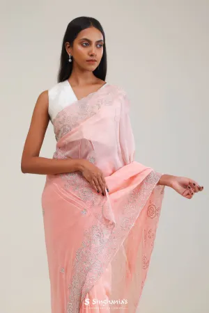 Salmon Peach Organza Saree With Embroidery Detail