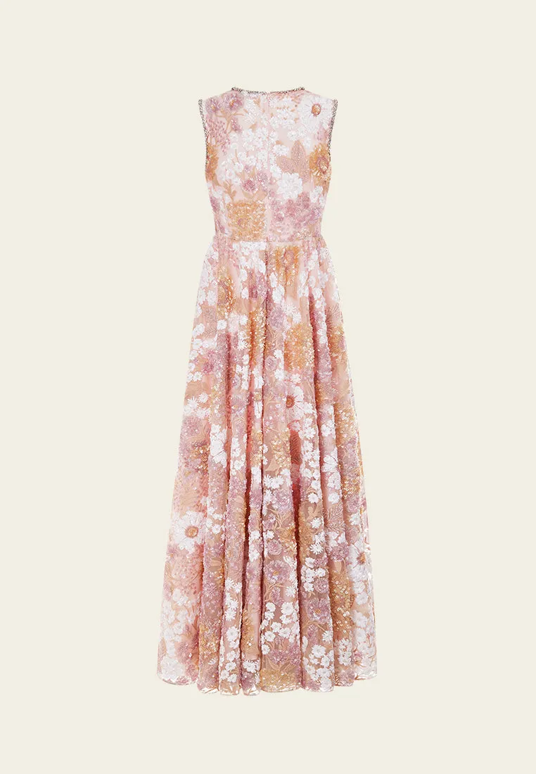 Sequin-detail Crystal-detail Embroidered Mesh Dress