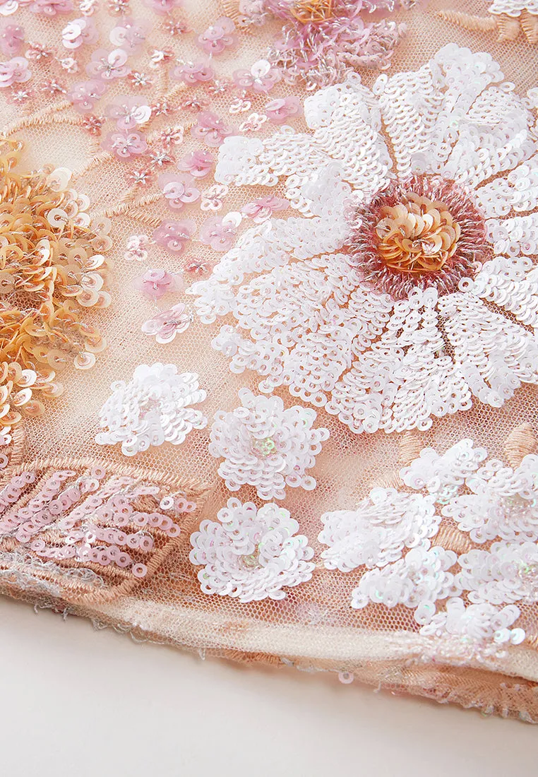 Sequin-detail Crystal-detail Embroidered Mesh Dress