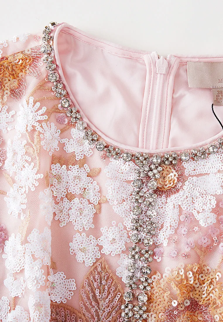 Sequin-detail Crystal-detail Embroidered Mesh Dress