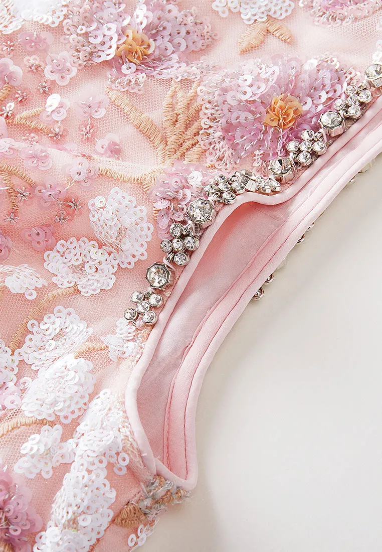 Sequin-detail Crystal-detail Embroidered Mesh Dress