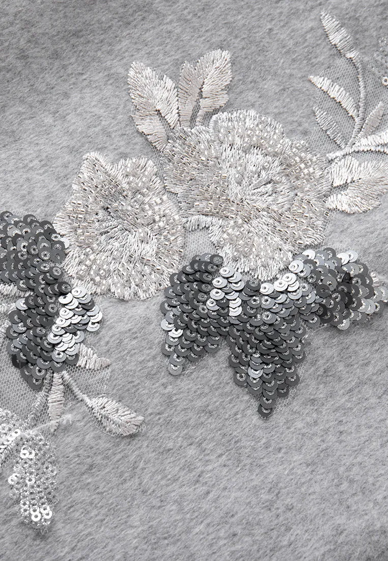 Sequin-detail Lurex-embroidery Maxi-length Wool Coat
