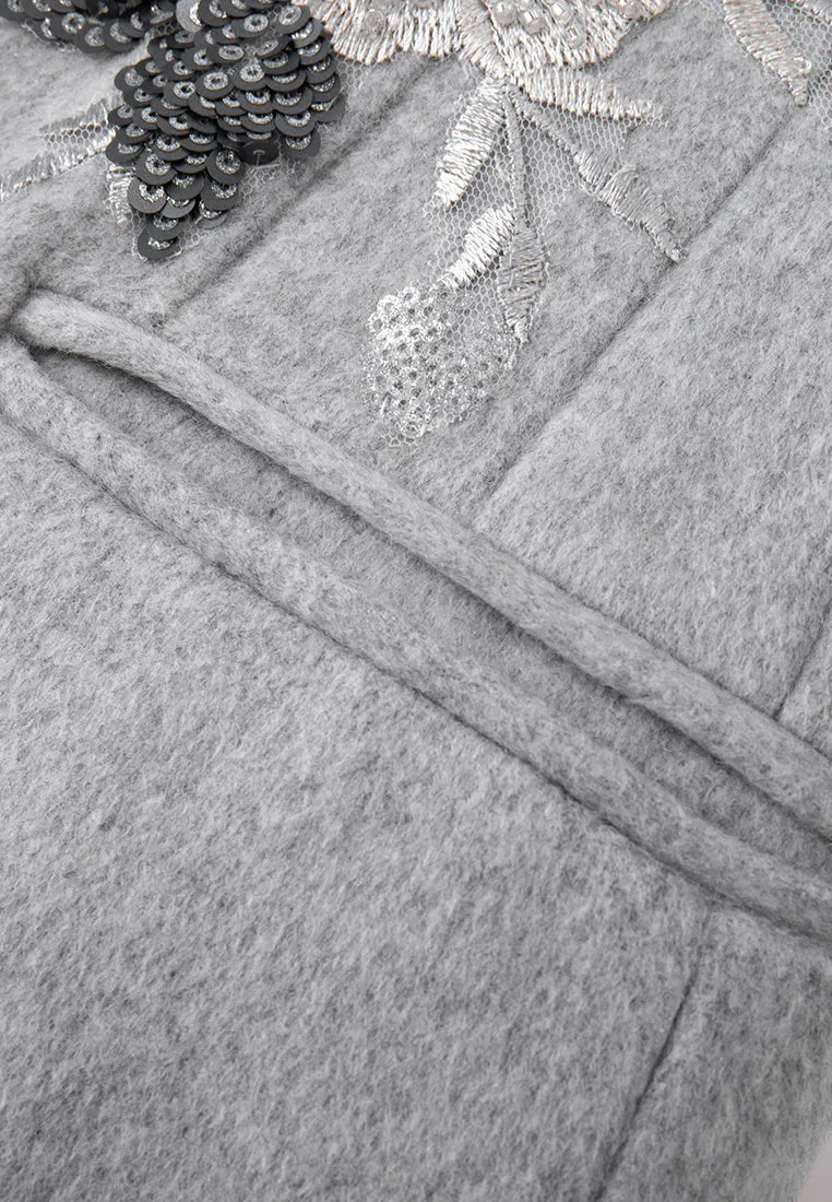 Sequin-detail Lurex-embroidery Maxi-length Wool Coat