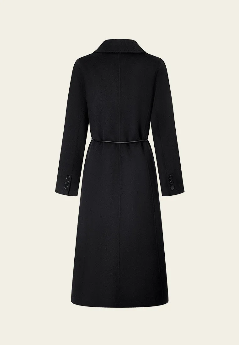 Shawl-lapel Leather Tie-belt Coat