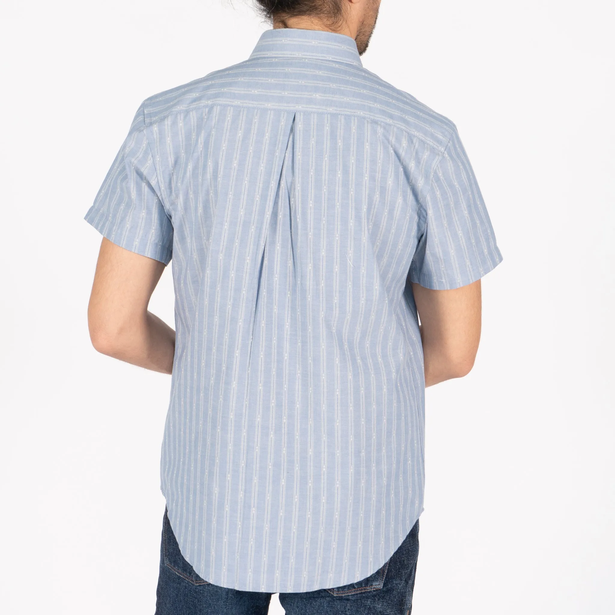 Short Sleeve Easy  Shirt - Vintage Dobby Stripes - Pale Blue