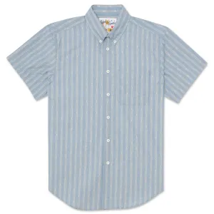 Short Sleeve Easy  Shirt - Vintage Dobby Stripes - Pale Blue