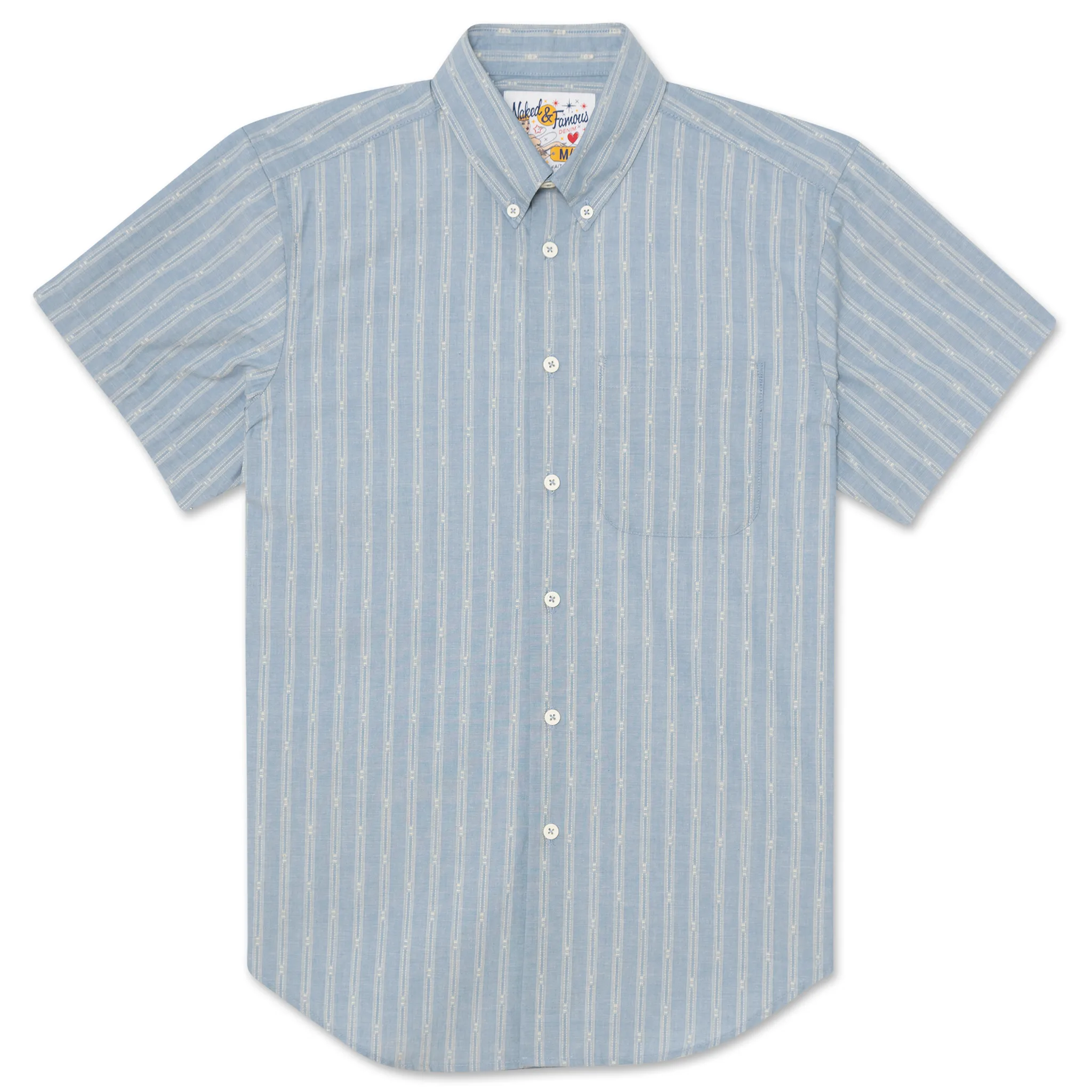 Short Sleeve Easy  Shirt - Vintage Dobby Stripes - Pale Blue