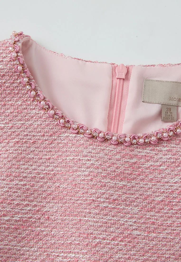 Short-sleeve Embellished-trim Pocket Slim-fit Dress