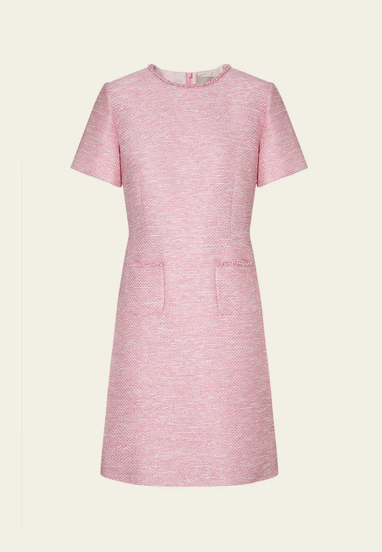Short-sleeve Embellished-trim Pocket Slim-fit Dress