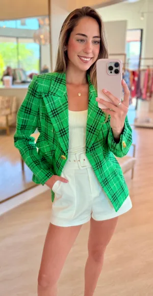 Sm087 Green Plaid Blazer