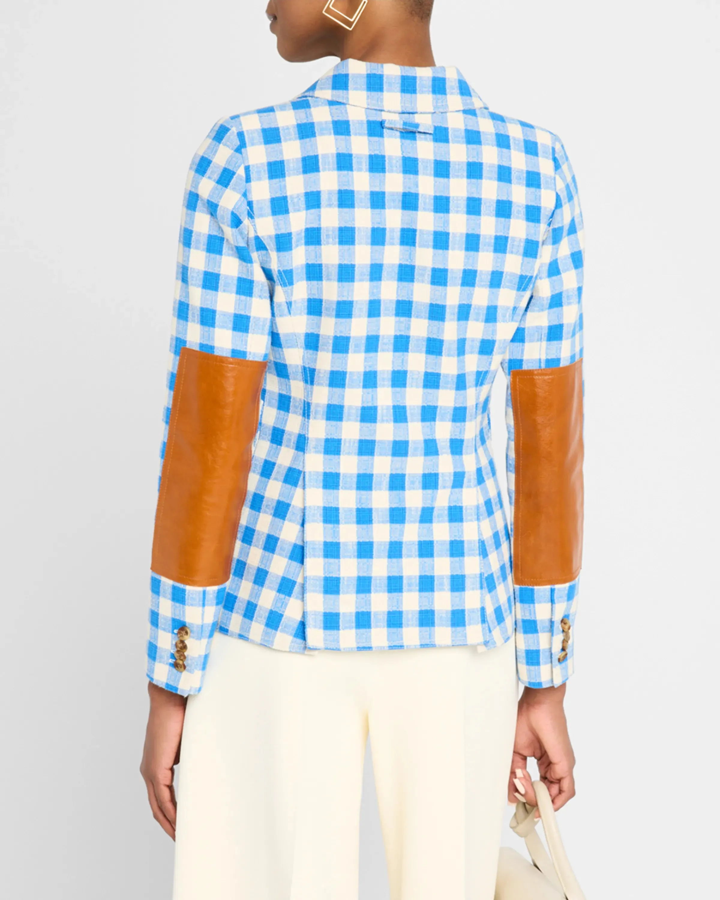 Sm117 Marine Check Blazer w/ Leather Patches