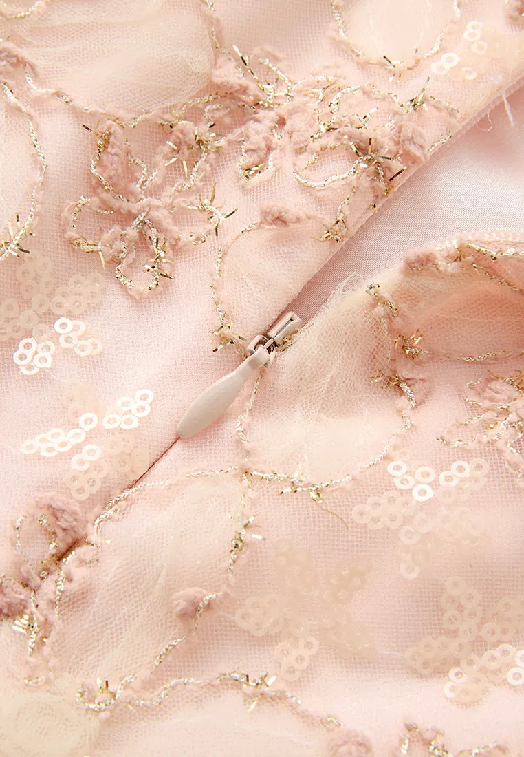 Stand-collar Oriental Embellished Embroidery Mesh Cheung Sham