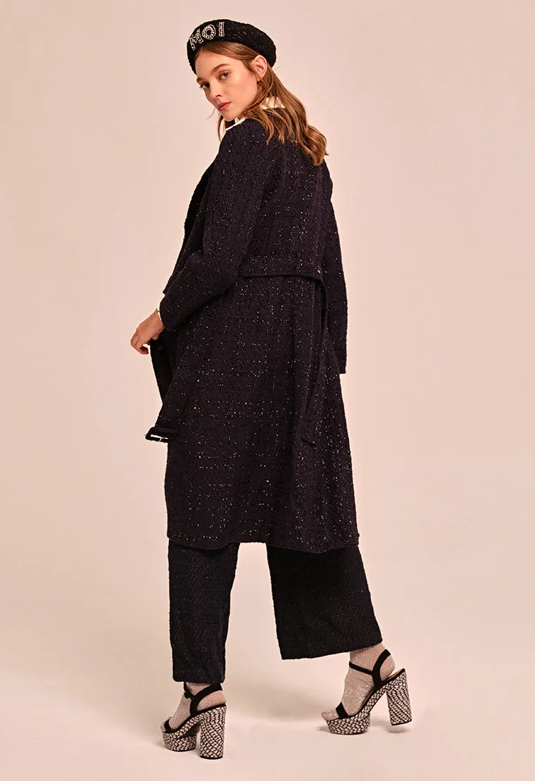 Straight cut tweed long coat