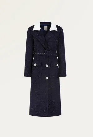 Straight cut tweed long coat