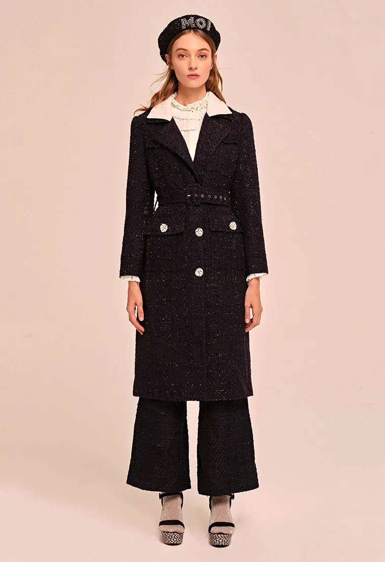 Straight cut tweed long coat