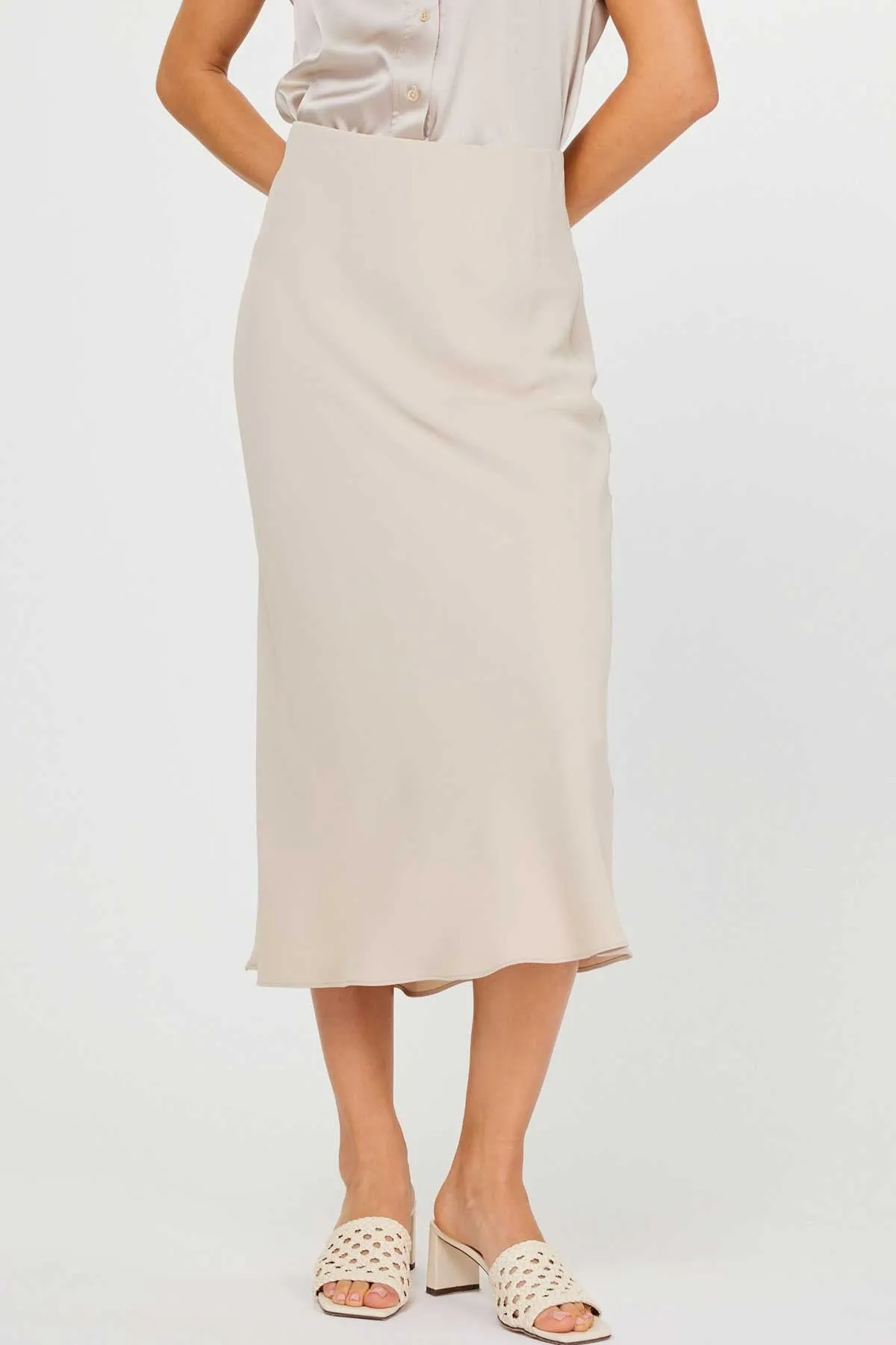 Taupe Elegant Midi Skirt