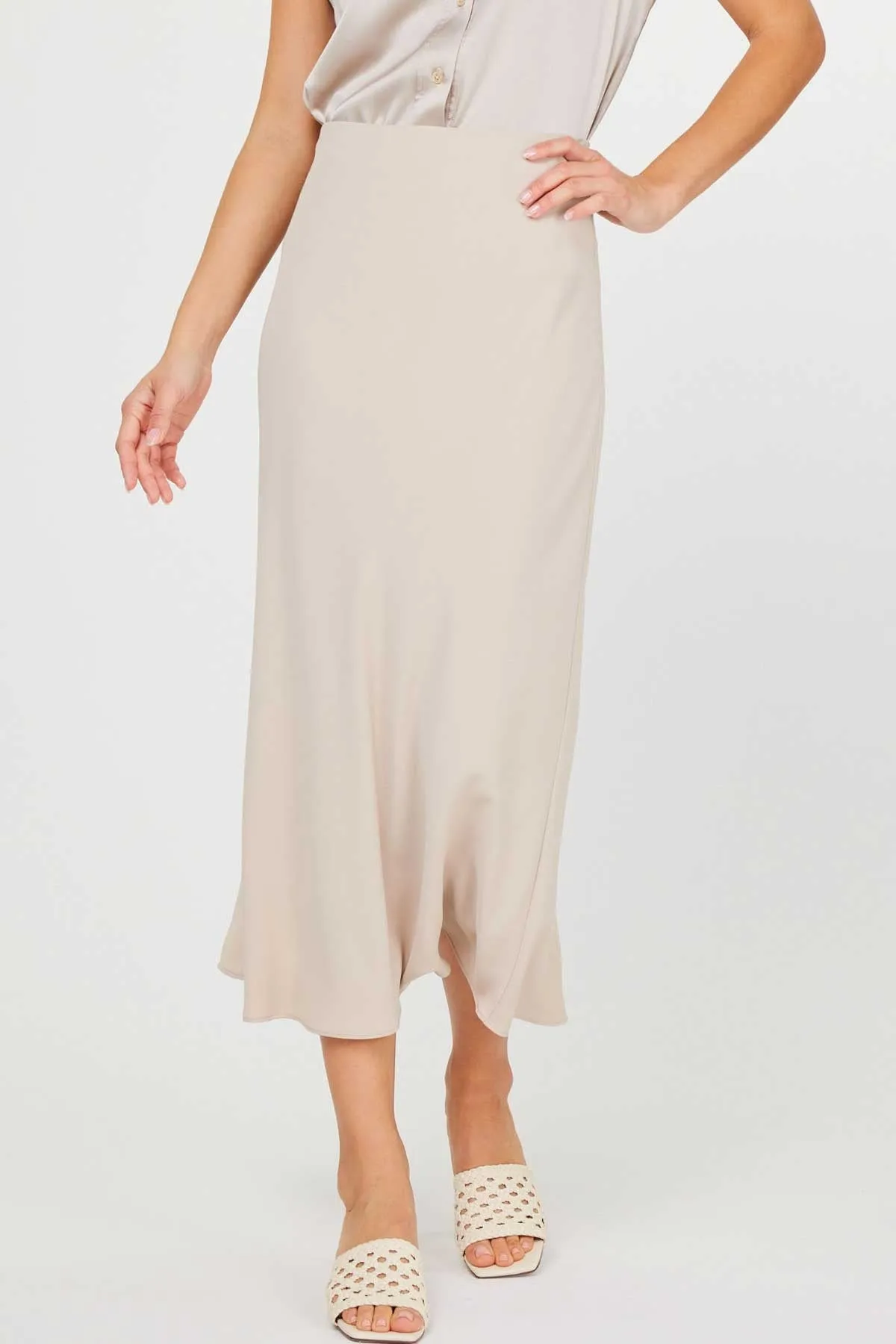 Taupe Elegant Midi Skirt