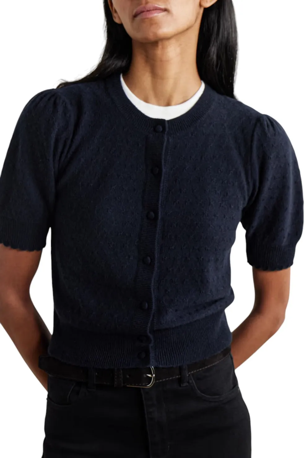 The Cashmere Pointelle Cardi - Navy
