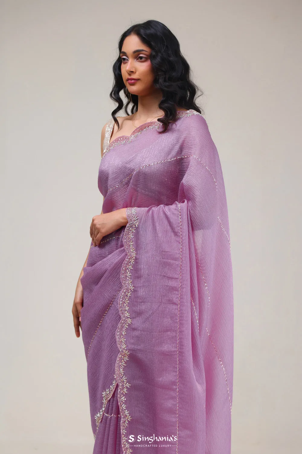 Thistle Purple Handcrafted Tissue Saree