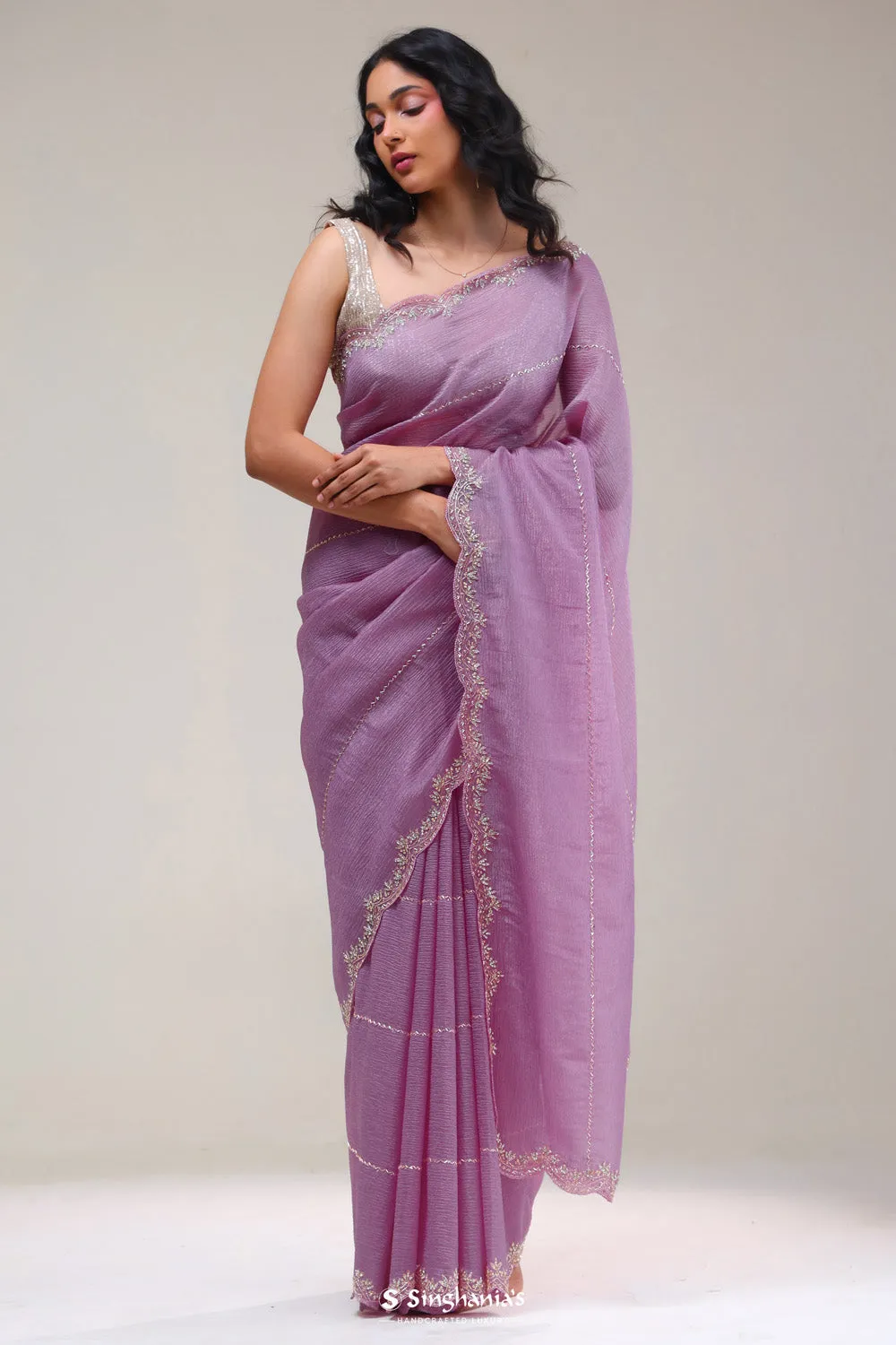 Thistle Purple Handcrafted Tissue Saree