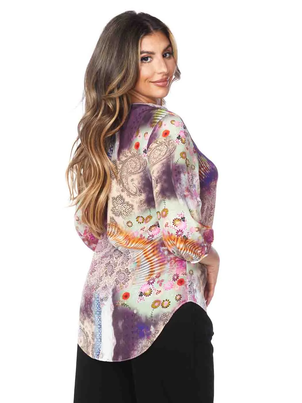 Tianello “Cecilia” Print Washable Silk Teylynne Blouse
