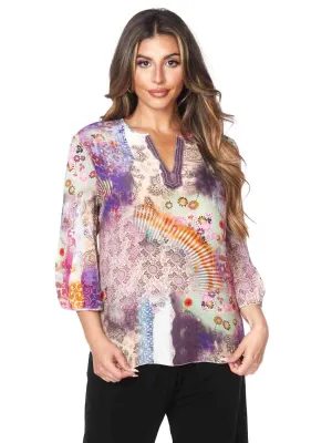 Tianello “Cecilia” Print Washable Silk Teylynne Blouse