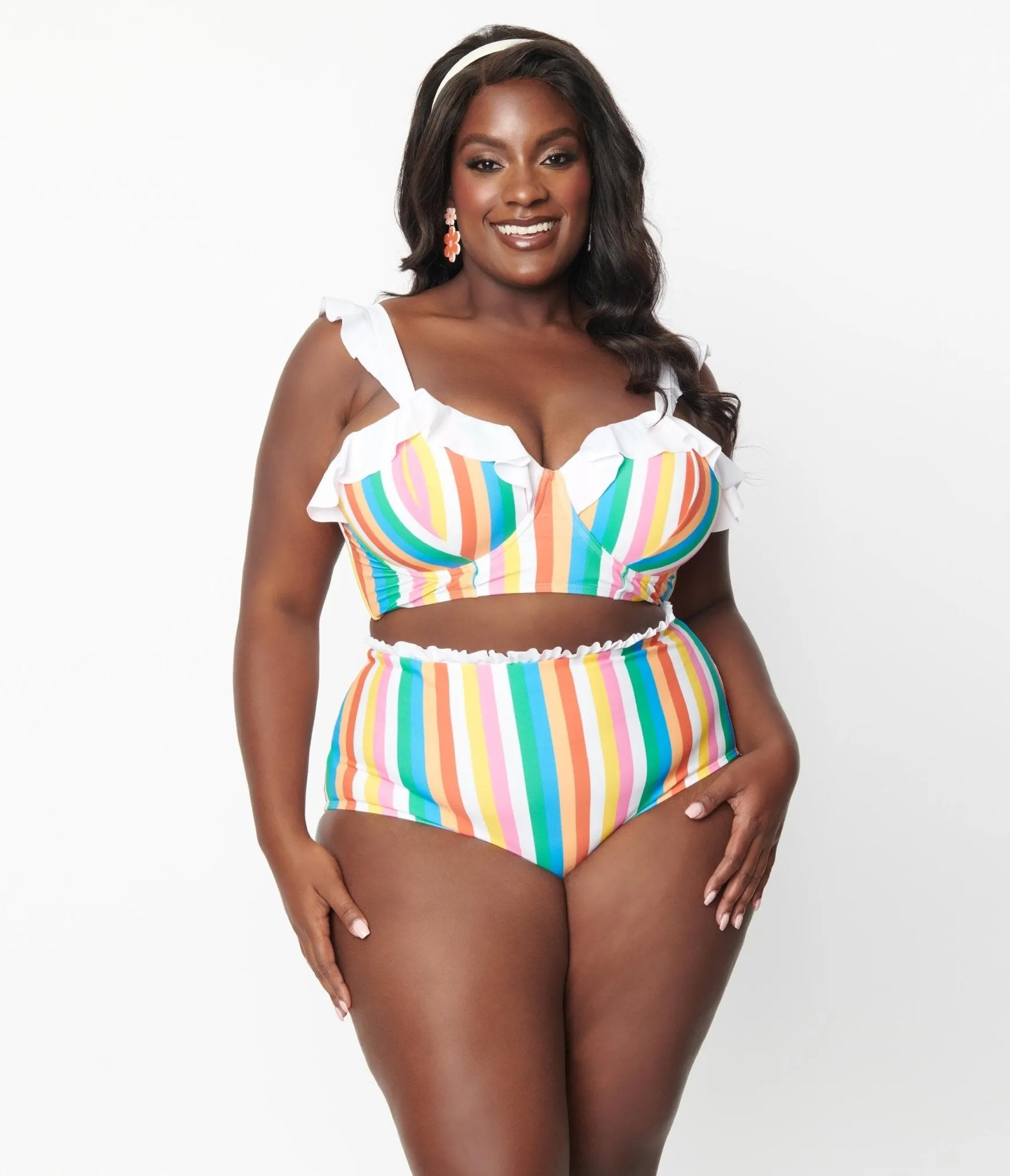 Unique Vintage Plus Size Rainbow Striped Cape May Swim Bottoms