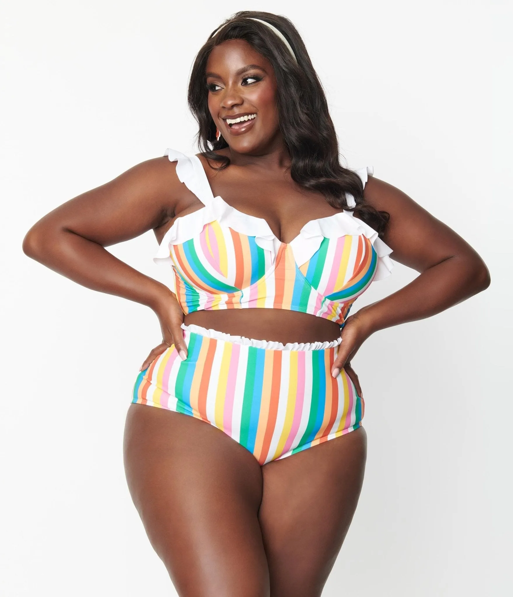Unique Vintage Plus Size Rainbow Striped Cape May Swim Bottoms