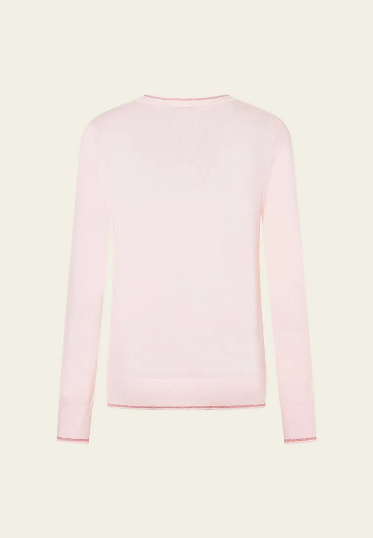 V-neck Embroidery-detail Ribbed-trim Cardigan