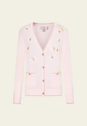 V-neck Embroidery-detail Ribbed-trim Cardigan