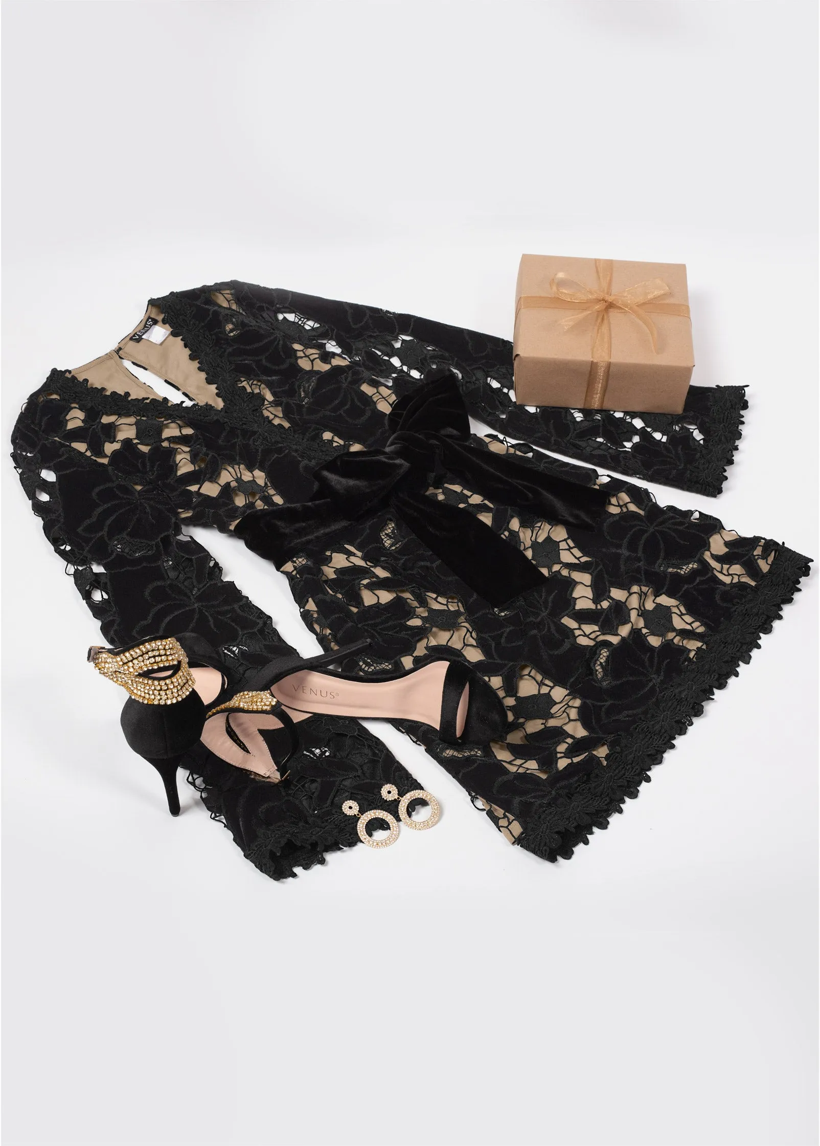 Velvet Lace Dress - Black