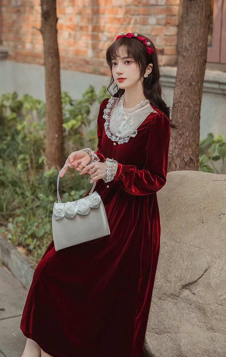 Velvet Lace Midi Dress (Red)