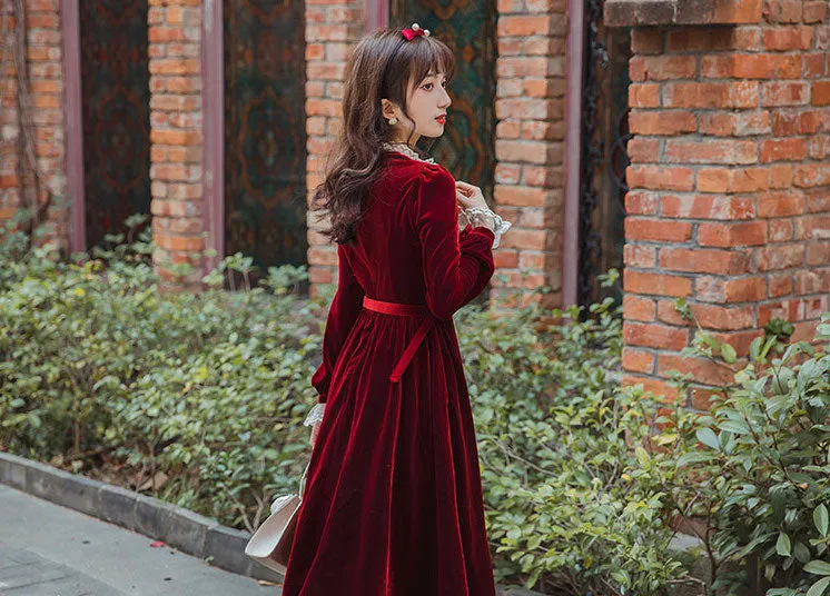 Velvet Lace Midi Dress (Red)
