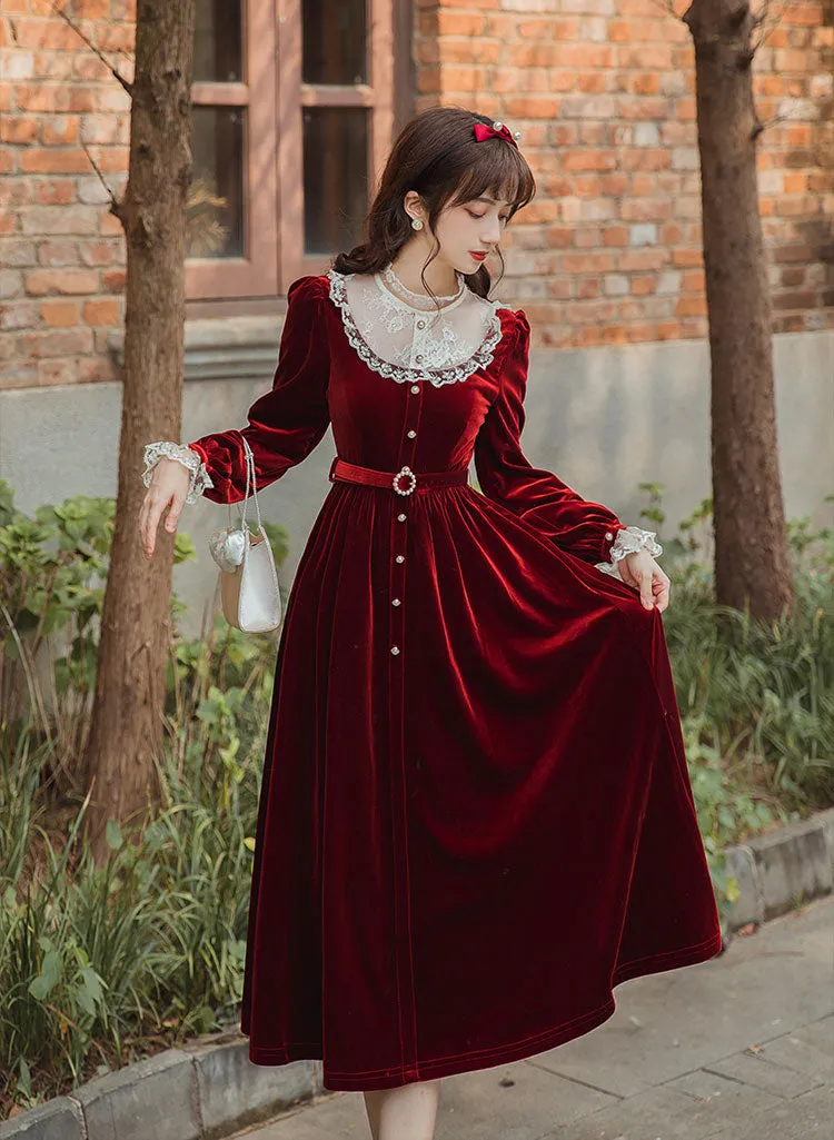 Velvet Lace Midi Dress (Red)