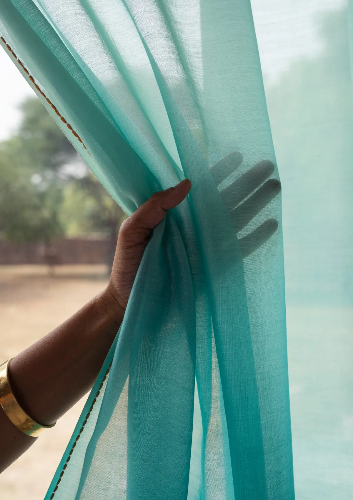 Vespers Blue Sheer Chanderi Curtain