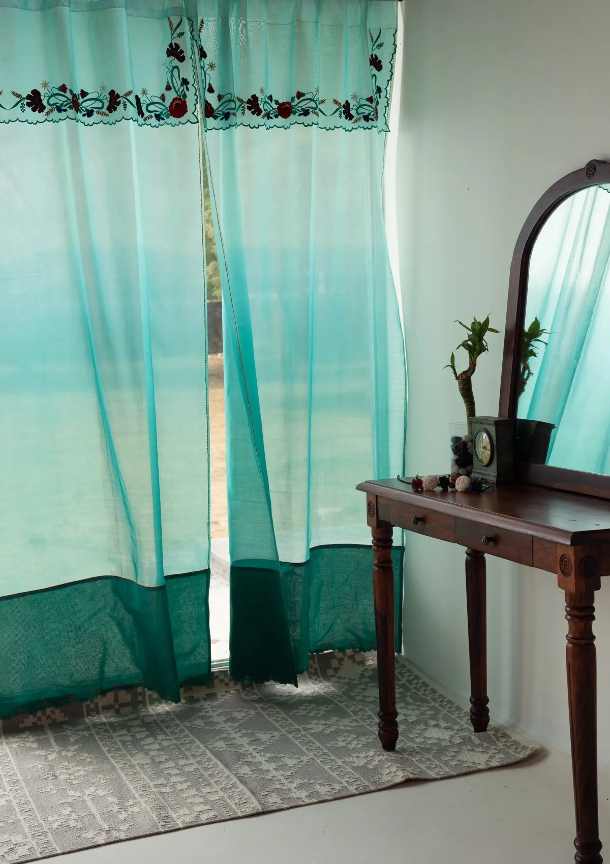 Vespers Blue Sheer Chanderi Curtain