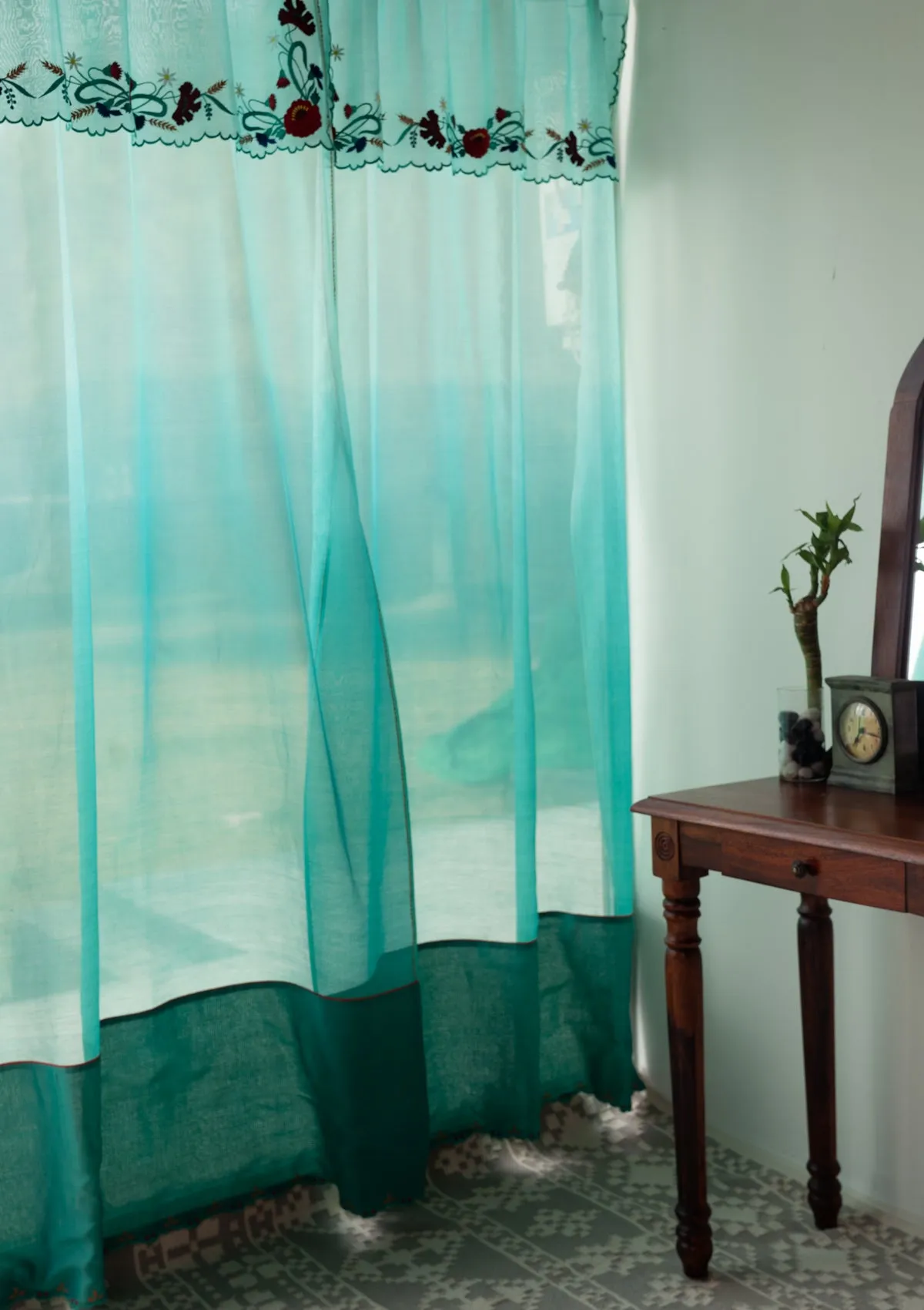 Vespers Blue Sheer Chanderi Curtain