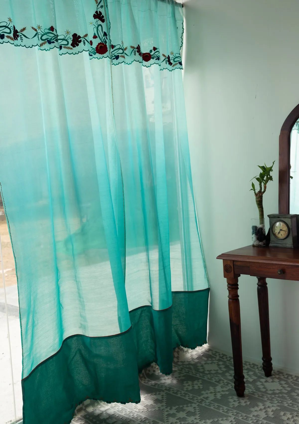 Vespers Blue Sheer Chanderi Curtain
