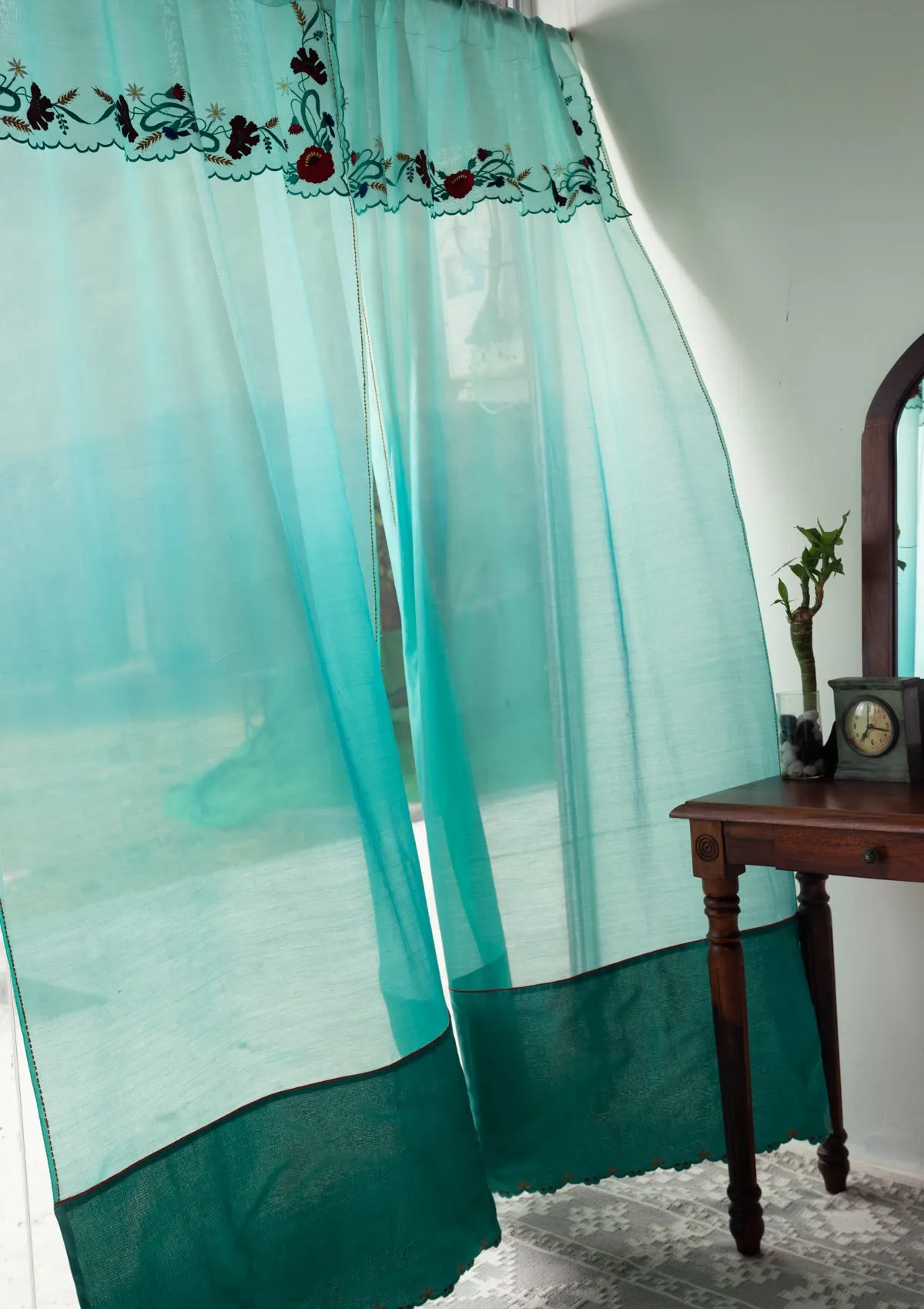 Vespers Blue Sheer Chanderi Curtain
