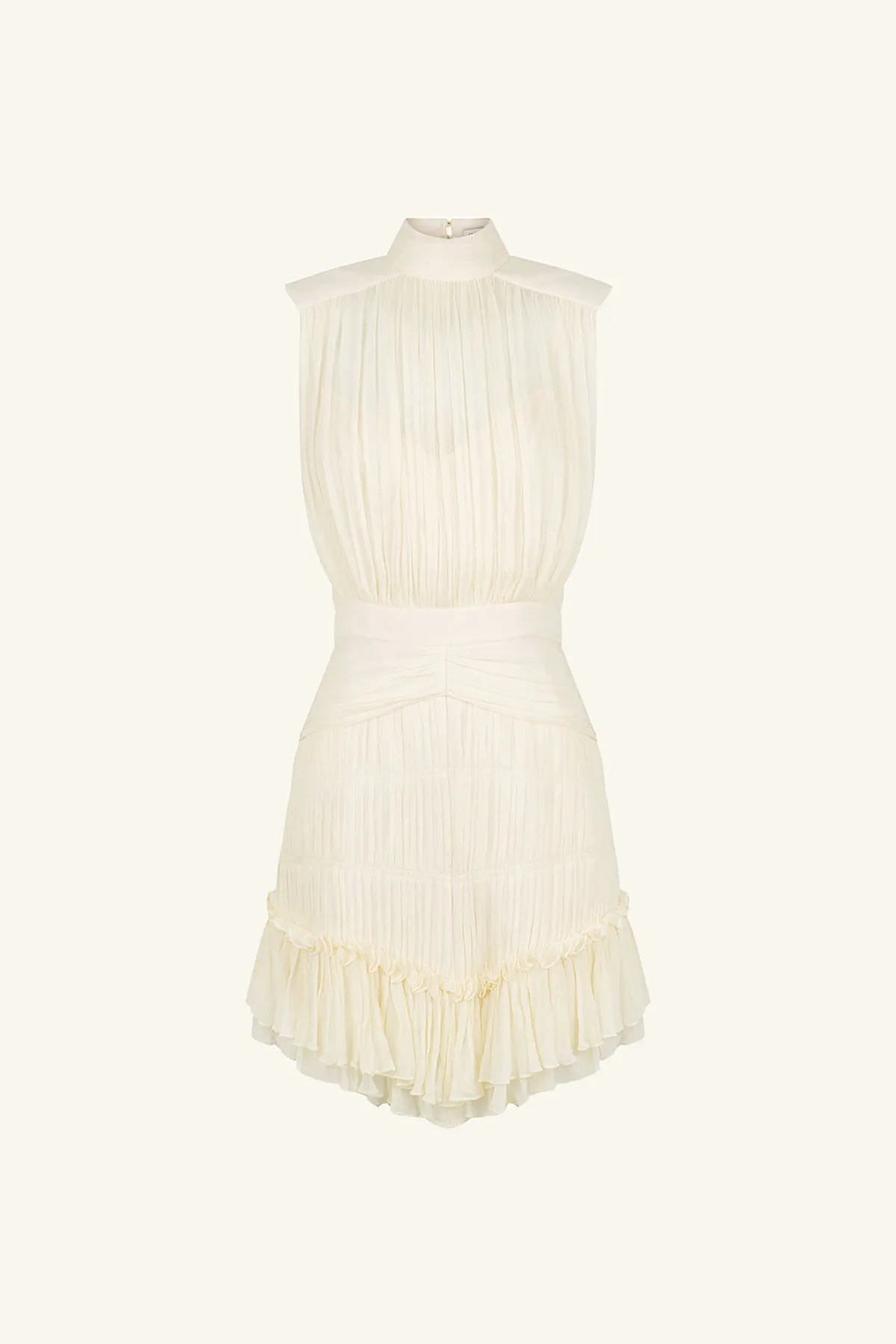 VICTORIA SLEEVELESS RUCHED MINI DRESS - CREAM