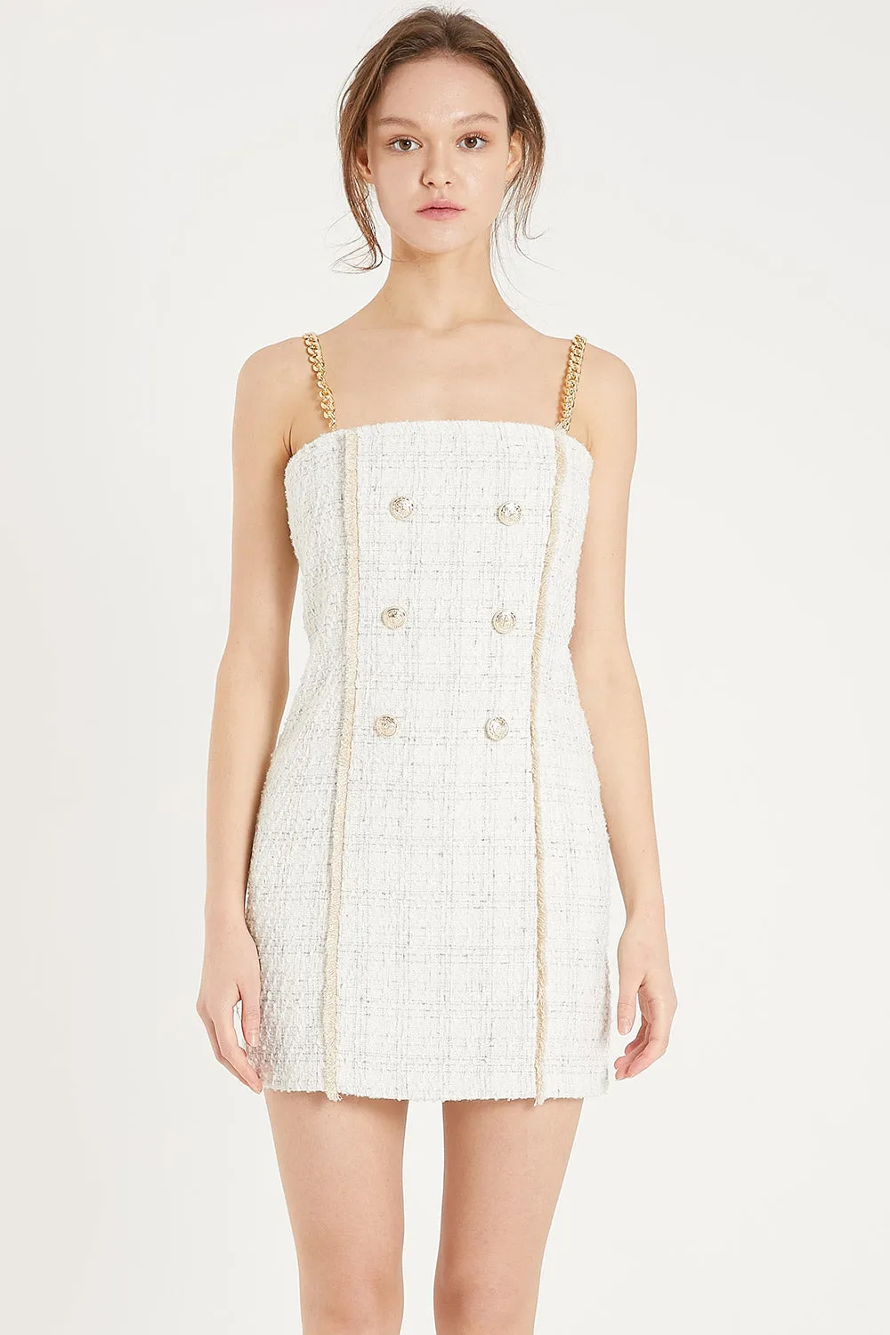 Vivi Tweed Mini Dress with Gold Chain