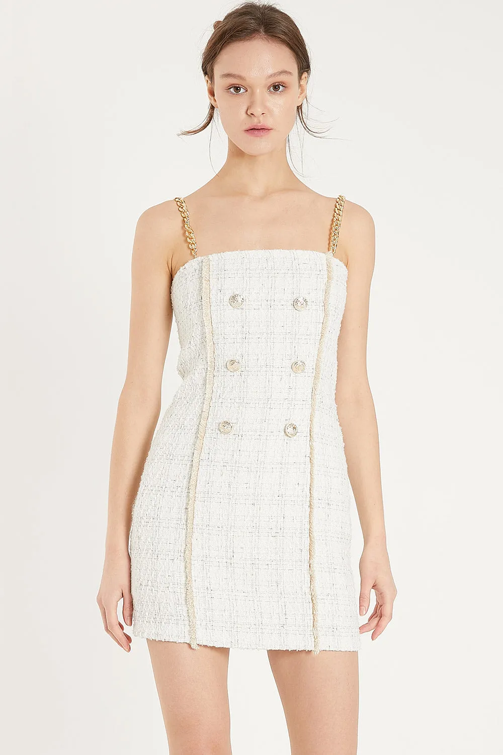 Vivi Tweed Mini Dress with Gold Chain