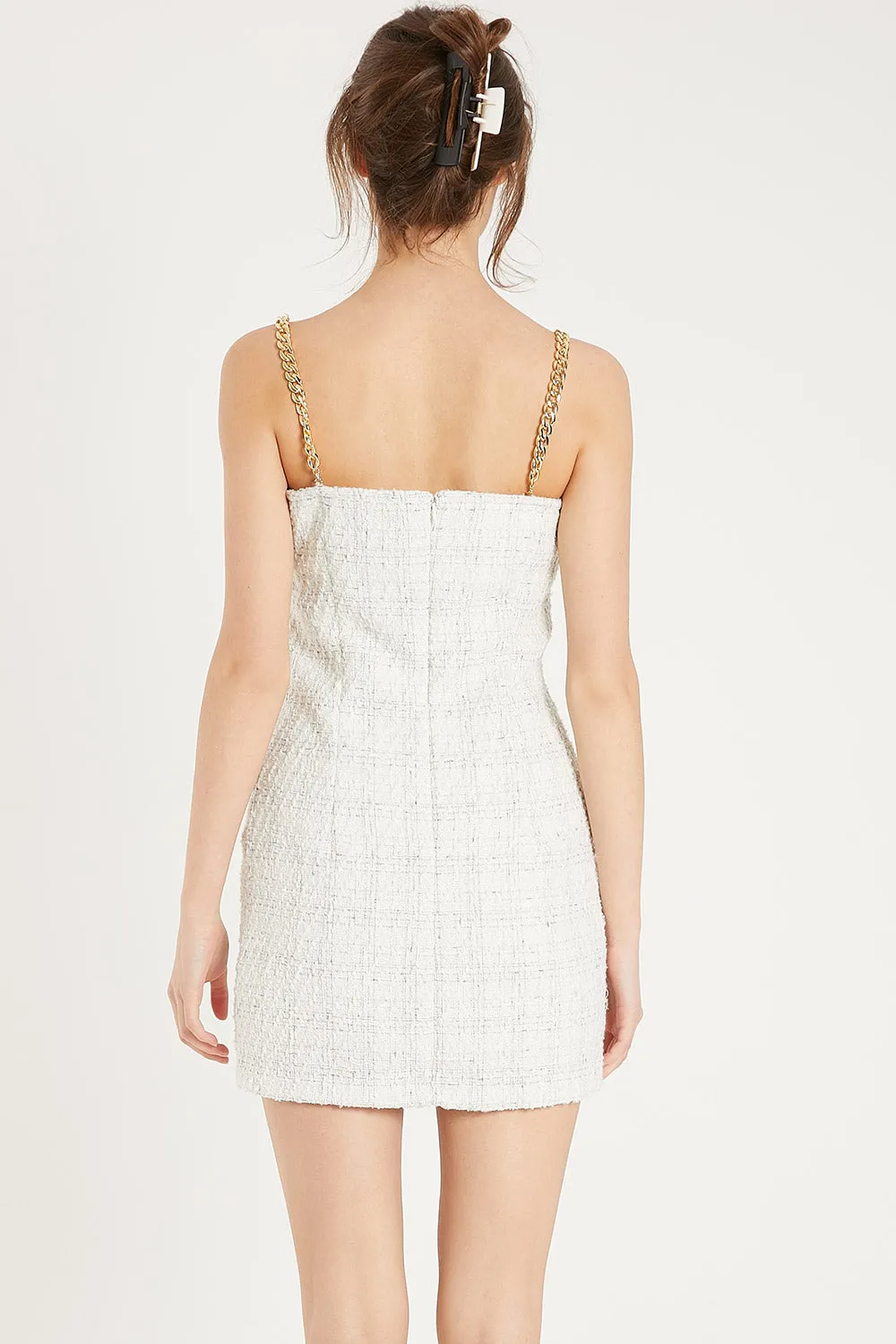 Vivi Tweed Mini Dress with Gold Chain