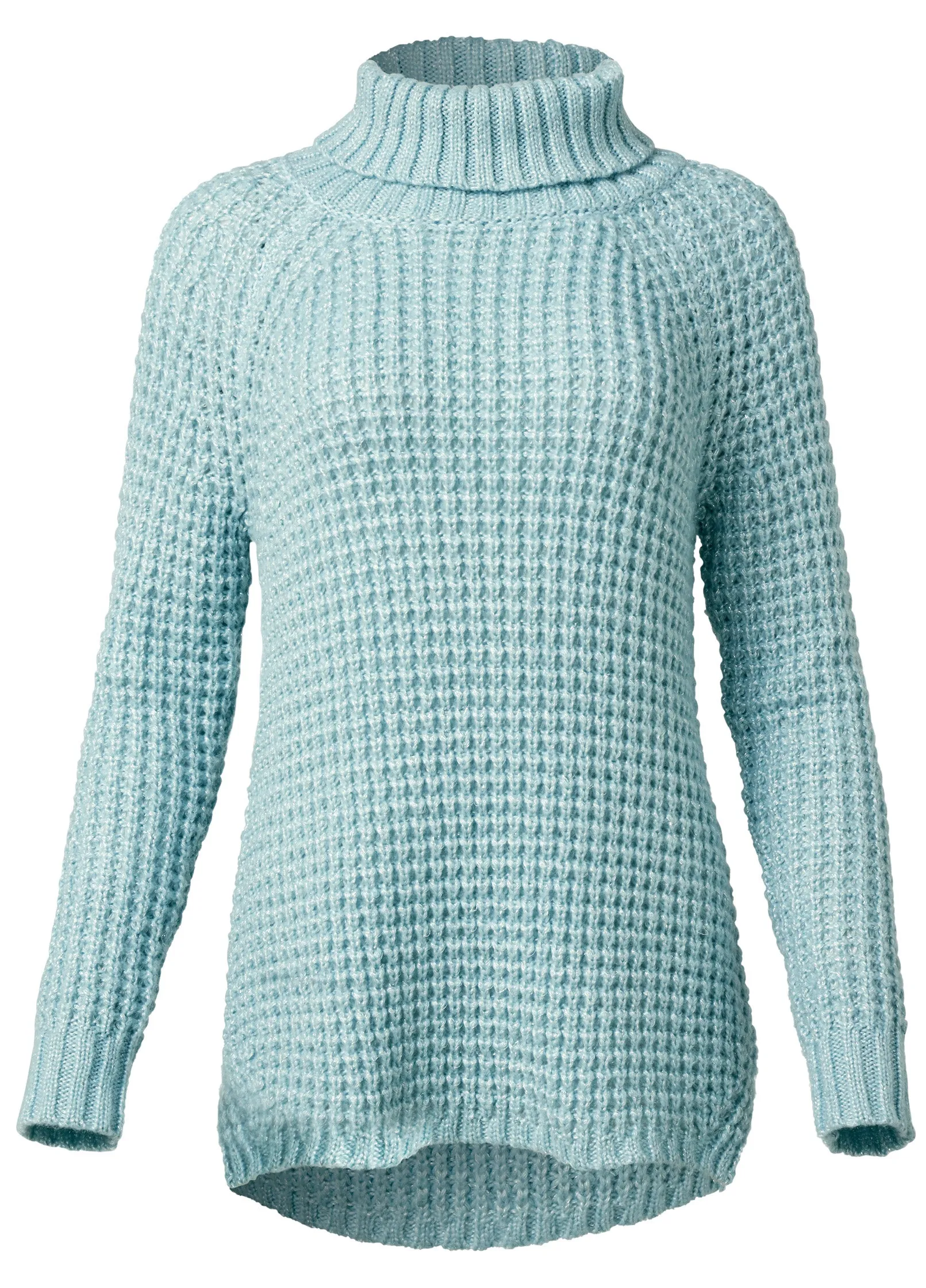 Waffle Stitch Lurex Turtleneck Sweater - Light Blue