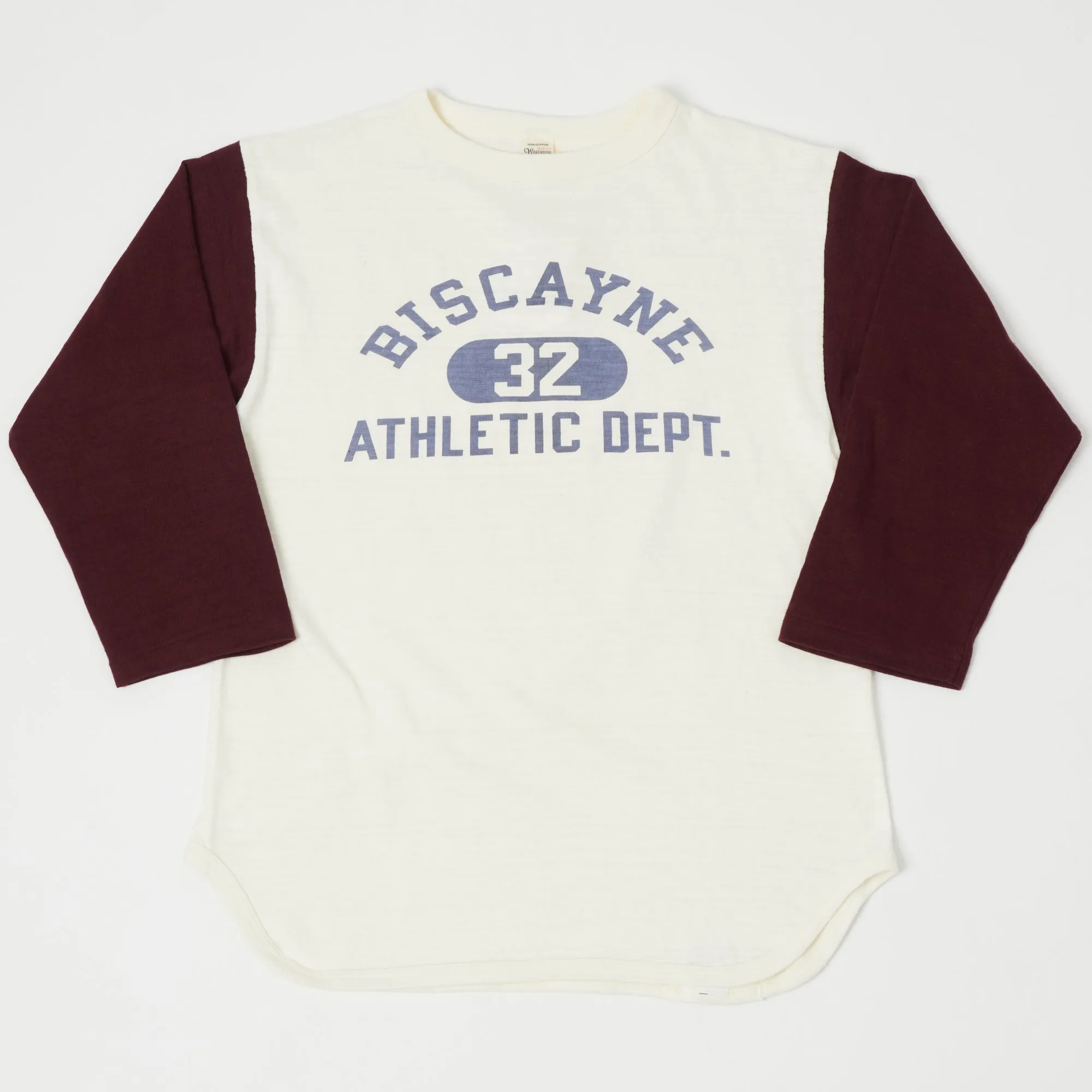 Warehouse & Co 4800 'Biscayne' Baseball Tee - Cream/Bordeaux