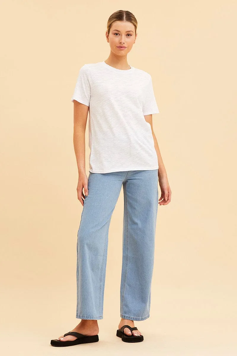 White Cotton T-Shirt Slub Crew Neck Regular Fit
