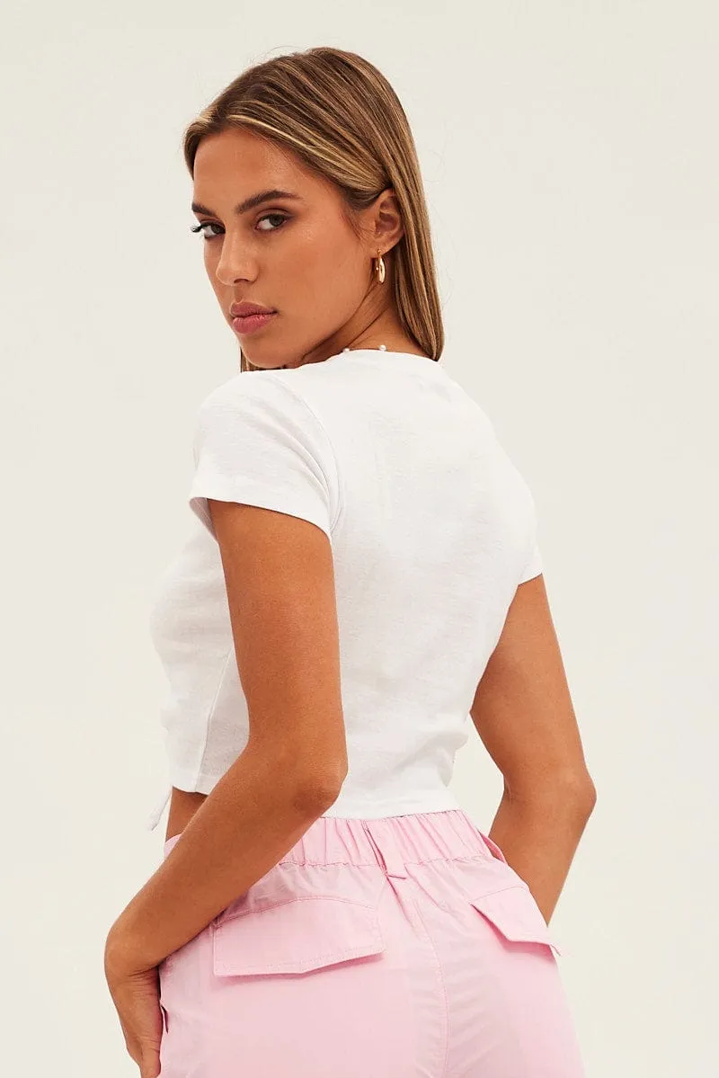 White Crop Drawstring Tee